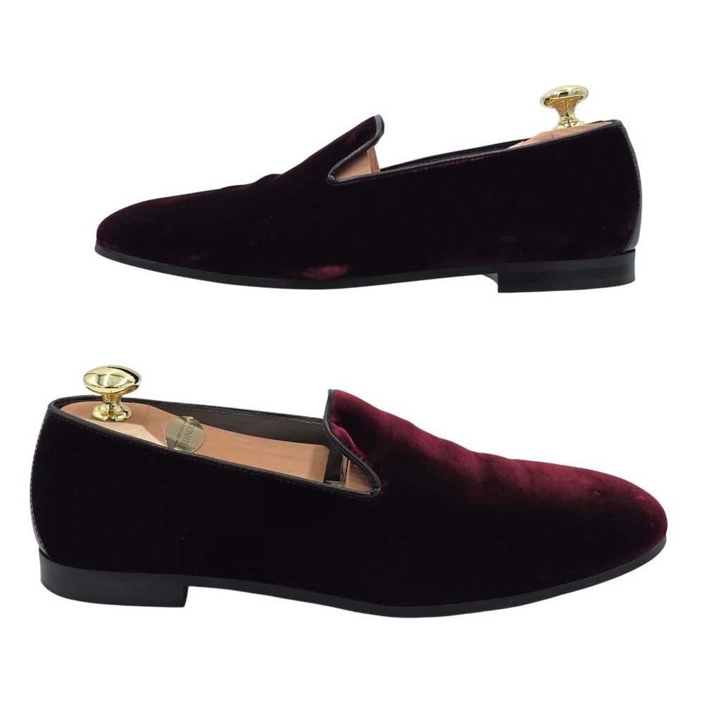 Italy To Boot Adam Derrick Mens 8M Garnet Red Velvet Dress Shoes Loafers Slipper - Picture 4 of 16